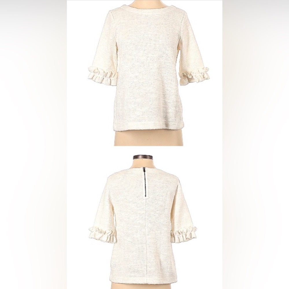 Banana Republic White Knit Sweater with 3/4 Ruffle Sleeves! Size Medium.